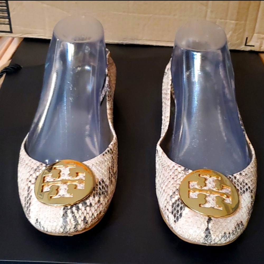 Tory Burch Reva Python Skin Leather Flats - image 5